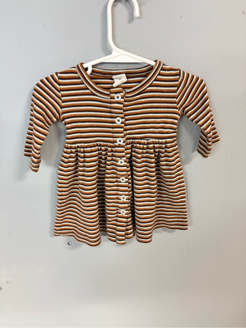 kate quinn Brown & White Striped Button-Front Girls' Dress